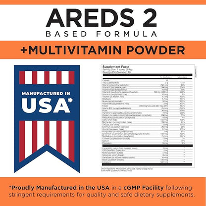 Viteyes AREDS 2 Powder + Multivitamin All-in-One, Macular Protection, Alternative to AREDS 2 chewables, No Pills, Lutein & Zeaxanthin, AREDS 2 Eye Vitamins Drink, Natural Orange Flavor, 90 Scoops