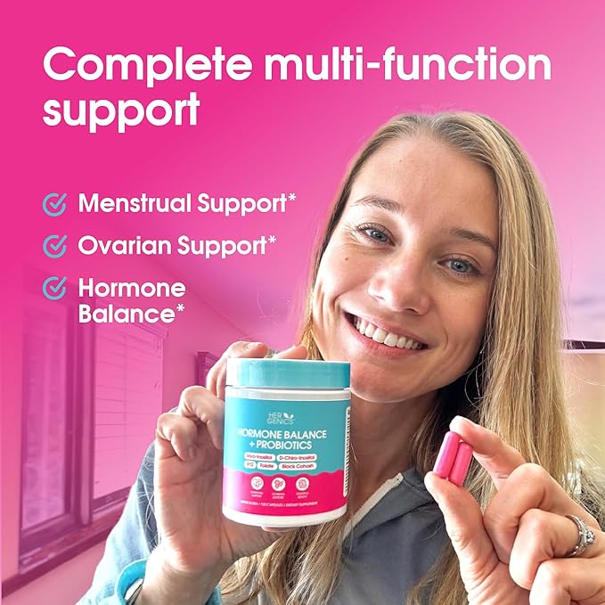 Natural Hormone Balance for Women, PCOS Supplements w/ Probiotics - Myo-Inositol & D-Chiro Inositol & Black Cohosh w/ Folate & B12 - PCOS Supplements for Hormone Balance, Female Vitamins 120 Capsules