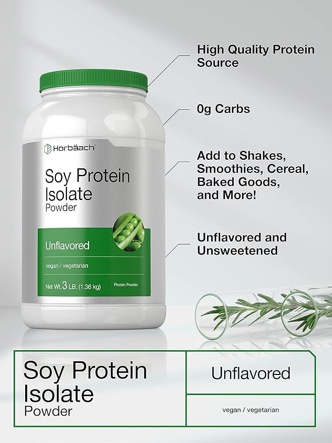 Horbäach Soy Protein Isolate Powder | 3lb | Unflavored | Vegan, Non-GMO, Gluten Free