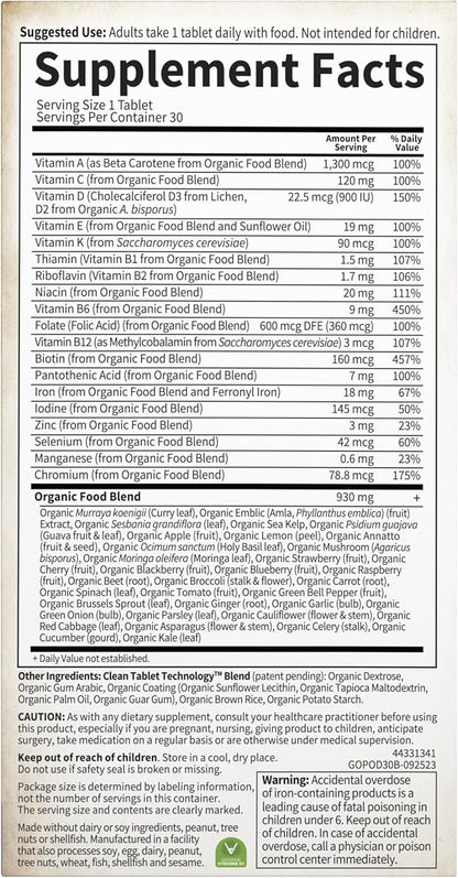 Garden of Life Organics Prenatal Vitamin: Folate for Energy & Healthy Fetal Development, Non-constipating Iron, Vitamin C, B6, B12, D3 – Organic, Non-GMO, Gluten-Free, Vegan, 30 Day Supply