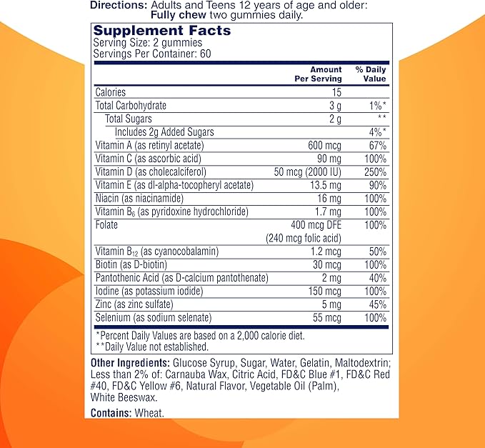 ONE A DAY Teen Multi+ Immunity Defense Vitamins, Multivitamin Gummies With Boost of Immunity Support with Vitamins A, C, D, E, Selenium & Zinc, 120 Count