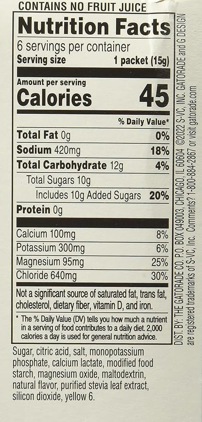 Gatorlyte Electrolyte Beverage Powder, Cherry Lime, Makes 20 Fl Oz, 3.1 ounce (Pack of 6)