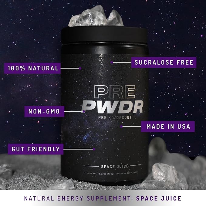 PWDRS Pre-Workout Powder, All Natural Pre Workout for Energy, Pump, Endurance & Strength, with Caffeine (Space Juice)
