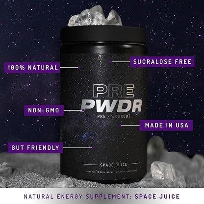 PWDRS Pre-Workout Powder, All Natural Pre Workout for Energy, Pump, Endurance & Strength, with Caffeine (Space Juice)