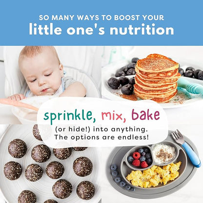 Organic Digestion Booster (Apple & Cinnamon) & Brain Booster - Milled Chia Seed, Milled Flaxseed and Hemp Hearts with Vitamin D, DHA, Probiotics for 6M+ Babies Toddlers & Kids (7oz x 2 Pack)