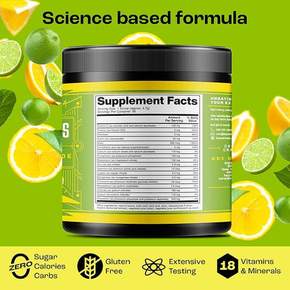 KEY NUTRIENTS Multivitamin Electrolytes Powder No Sugar - Refreshing Lemon Lime Electrolyte Powder - Endurance & Energy Supplement - Hydration Powder - No Calories - 90 Servings - Made in USA