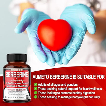 Berberine Supplement - Enhanced with Ceylon Cinnamon, Turmeric, Milk Thistle, Bitter Melon for Digestion, Immunity & Weight Managament (150 Count (Pack of 1))