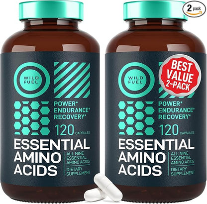 Essential Amino Acids Supplement For Women And Men - All 9 BCAAs Amino Acid Complex for Power and Recovery - EAA Perfect Amino Energy: Lysine, Tryptophan, Isoleucine - 2 Pack 240 Vegan BCAA Capsules