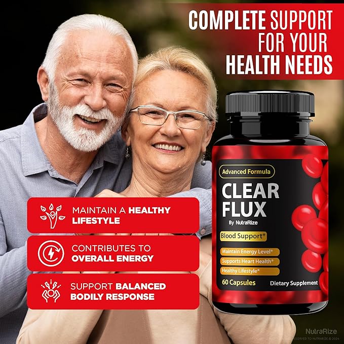 Clear Flux Pills, Official ClearFlux Capsules, ClearFlux Blood Vessel Cleaner, Premium Support to Maintain Stable Levels & Healthy Circulation, All Natural Clear Flux Health Reviews (60 Capsules)