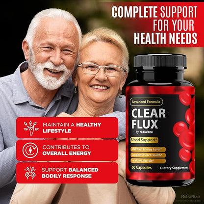 Clear Flux Pills, Official ClearFlux Capsules, ClearFlux Blood Vessel Cleaner, Premium Support to Maintain Stable Levels & Healthy Circulation, All Natural Clear Flux Health Reviews (60 Capsules)