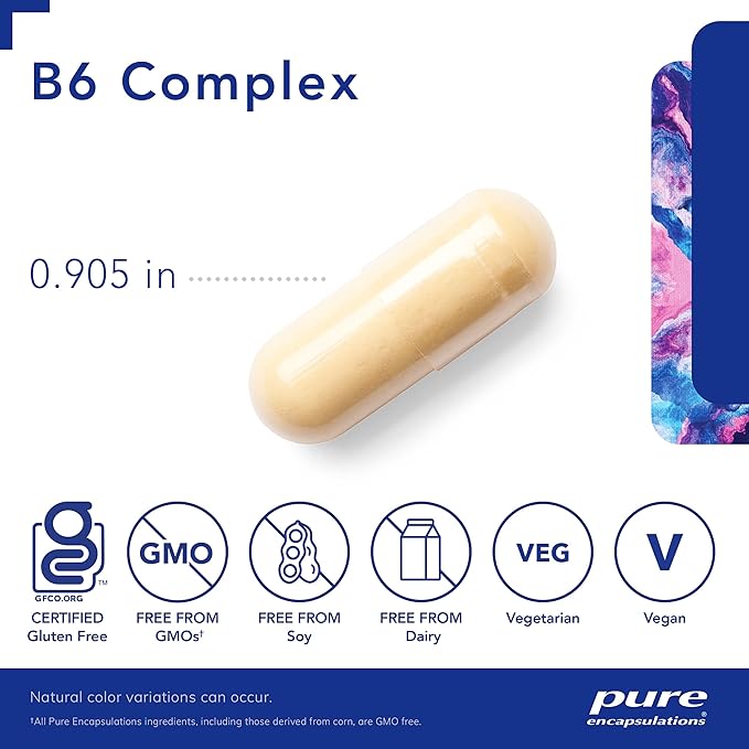 Pure Encapsulations B6 Complex - Supports Nervous System & Brain Health* - Includes B Vitamins - Contains Enriched Vitamin B6 - Non-GMO & Gluten Free - 120 Capsules