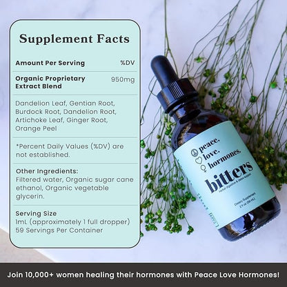 peace. love. hormones. Herbal Digestive Bitters Supplement for Women | USDA Organic Bitters for Digestion, Liver Detox with Gentian Root, Burdock Root, Dandelion Leaf Extracts - 2 fl oz, 59 Servings