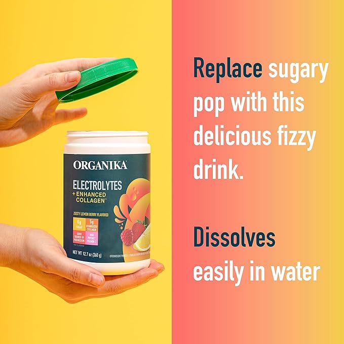 Organika Electrolytes + Enhanced Collagen- Zesty Lemon Berry Flavour- Sugar-Free Hydration + Protein 360 gram - 30 Servings