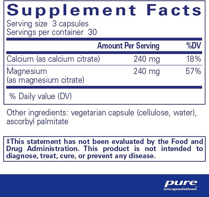 Pure Encapsulations Calcium Magnesium (Citrate) - 240 g Calcium & 240 g Magnesium - Bone Health Support - Non-GMO & Vegan - 90 Capsules