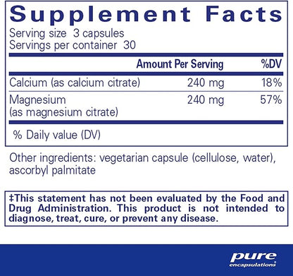 Pure Encapsulations Calcium Magnesium (Citrate) - 240 g Calcium & 240 g Magnesium - Bone Health Support - Non-GMO & Vegan - 90 Capsules