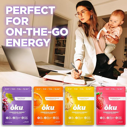 ōku Conscious Energy Gummy Snacks – Natural Caffeine from Green Tea & Yerba Mate, Vegan, Clean Ingredients, Gluten-Free, Focused Energy, Antioxidants & Fiber, Grape Pack of 12