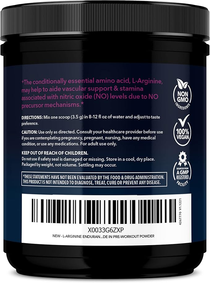 Pre Workout Powder - L Arginine Powder Nitric Oxide Supplement for Men and Women - Pre and Post Workout Support - L-Arginine L Citrulline and Beet Root Powder - Endurance and Performance - Mixed Berry
