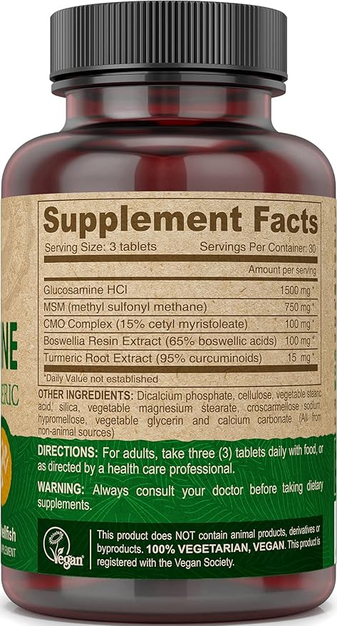 DEVA Vegan Glucosamine-MSM-CMO & Turmeric Supplement - Gluten Free Plant Based Nutritional Supplement - 90 Tablets (Pack of 2)