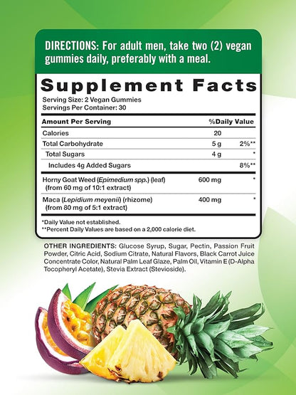 Nature's Truth Horny Goat Weed Gummies | 60 Count | with Maca Root | Vegan, Non-GMO & Gluten Free Supplement for Men | Passion Punch Flavor