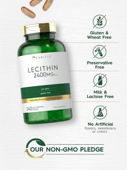 Carlyle Lecithin Supplement | 2400mg | 240 Softgel Capsules | Phospholipid for Men & Women | Non-GMO, Gluten Free