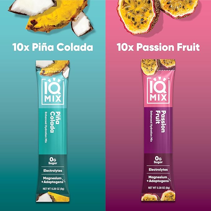 IQMIX Sugar Free Electrolytes Powder Packets - Hydration Supplement Drink Mix with Keto Electrolytes, Lions Mane, Magnesium L-Threonate, and Potassium Citrate - New Tropical Variety Pack (20 Count)