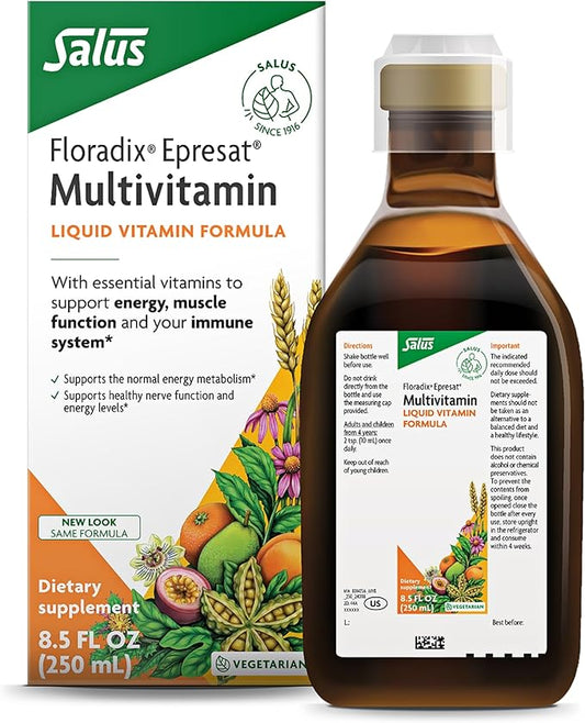 Floradix Epresat Adult Multivitamin - Daily Liquid Multivitamin with Vitamin A, Milk Thistle & More for Wellness - Energy Support & Liver Health Support - Vegetarian, Non-GMO - 8.5 fl oz