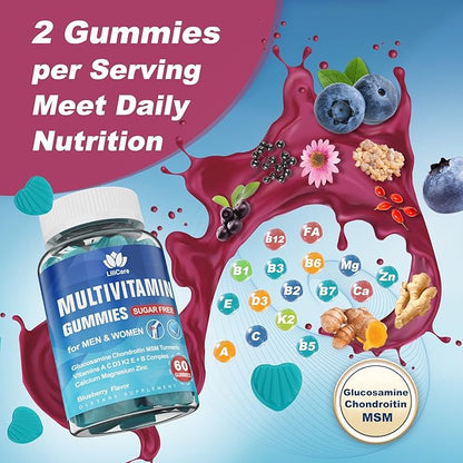 Sugar Free Multivitamin for Men & Women 50 Plus with Glucosamine Chondroitin MSM, Multivitamin Gummies Senior Multi Vitamin D3 K2 & A C E, B Complex, Algae Calcium Magnesium for Bone & Immune Support