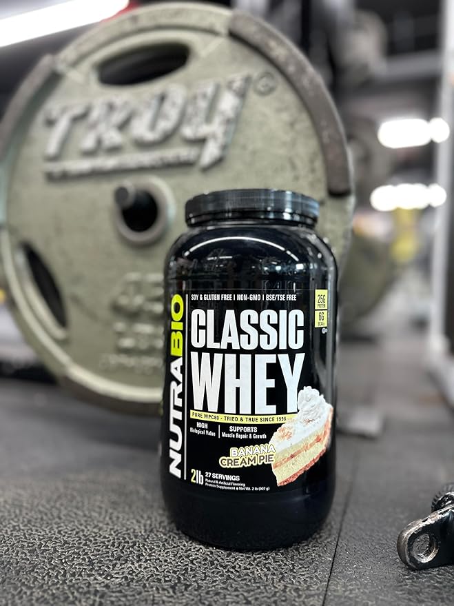 NutraBio Classic Whey Protein Powder- 25G Protein Per Scoop - Full-Spectrum Amino Acid Profile - No Fillers, Artificial Colors, Preservatives - (Banana Cream Pie, 5 Pounds)