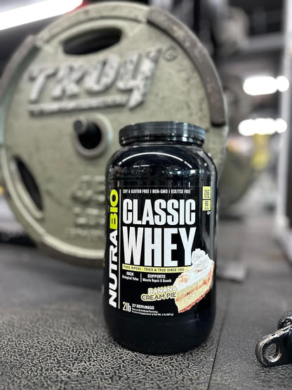NutraBio Classic Whey Protein Powder- 25G Protein Per Scoop - Full-Spectrum Amino Acid Profile - No Fillers, Artificial Colors, Preservatives - (Banana Cream Pie, 5 Pounds)