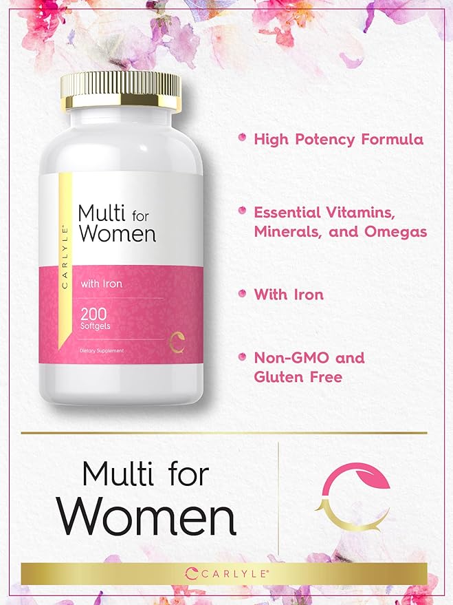 Carlyle Multivitamin for Women | 200 Softgels | with Iron | Nutritional Support Supplement | Non-GMO & Gluten Free
