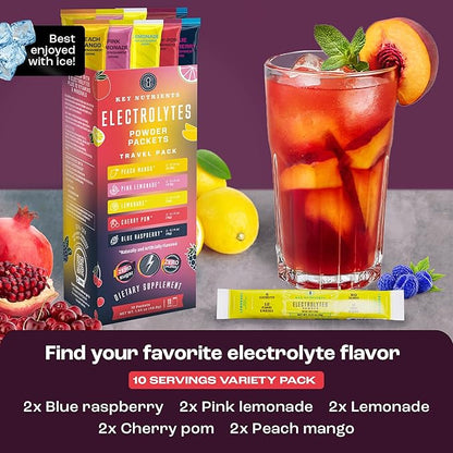 KEY NUTRIENTS Multivitamin Electrolytes Powder No Sugar - 5 Delicious Flavors Electrolyte Powder - Endurance & Energy Supplement - Hydration Powder - No Calories - 10 Servings - Made in USA