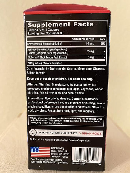 Force Factor Yohimbine Supplement for Men, Yohimbe Bark Extract with Superior Absorption to Enhance Performance, 6mg Yohimbine Bark Pills with Key Natural Ingredients, 30 Count (Pack of 2)