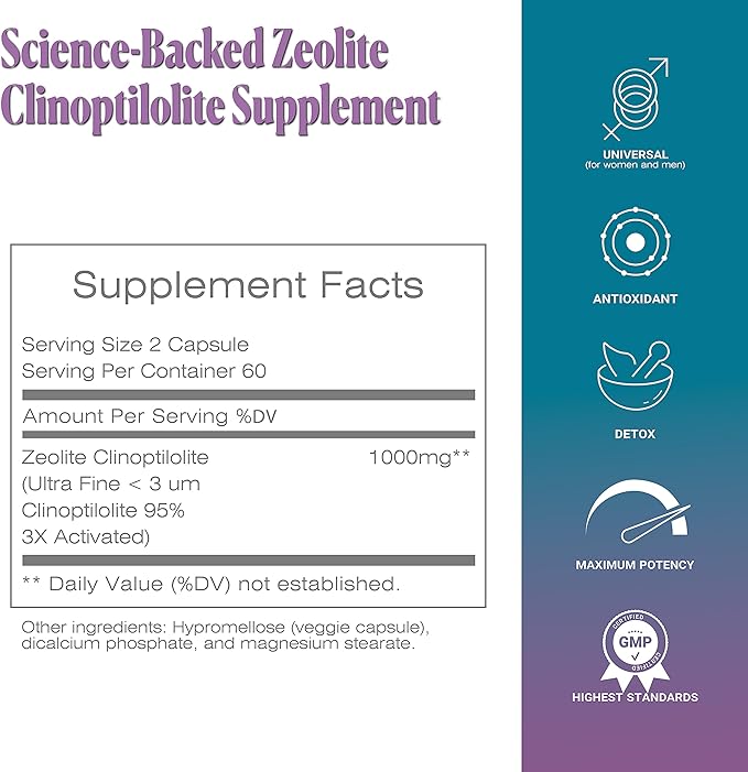 Zeolite Detox Capsules - 120 Zeolite Capsules - 1-2 µm Clinoptilolite Zeolite Detox - 2 Months Supply Zeolite Clinoptilolite Capsules - Zeolite Sorbolit Detox - Zeolite Pills