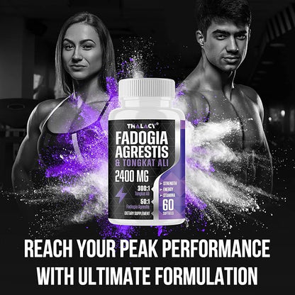 2400mg Fadogia Agrestis Tongkat Ali Supplement - Fadogia Agrestis 1400mg & Tongkat Ali 1000mg Ultra Blend, Maximum Strength, Muscle Mass & Athletic Performance, 60 Softgels