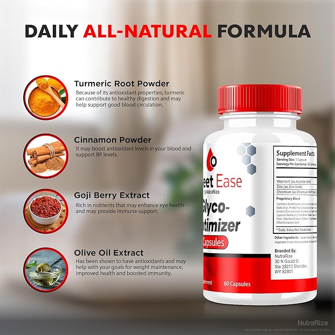 Sweet Ease Glyco Optimizer Capsules, Sweet Ease Glyco Support, Sweet Ease Natural Blood Support Pills, SweetEase Reliever Glycogen Pressure Review (60 Capsules)