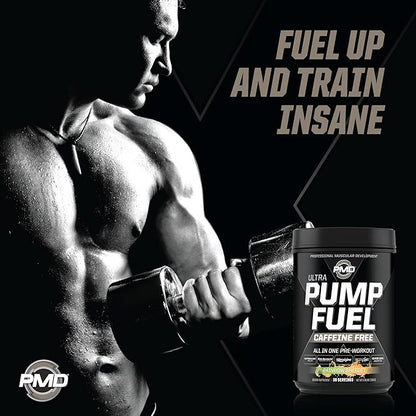 PMD Sports Ultra Pump Fuel Caffeine Free - Pre Workout Drink Mix - Energy, Strength, Endurance, Recovery Complex Carbohydrates and Amino Energy - Rockin Rainbow Sherbet (30 Servings)