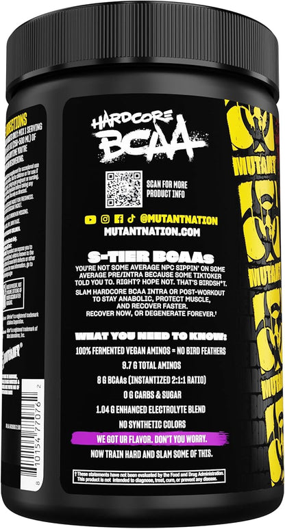 Mutant Hardcore BCAA - Pre, Intra or Post Workout – BCAA Next Level branched-Chain Amino Acids Supplement – Hydration + Recovery - 30 Serving - Grape