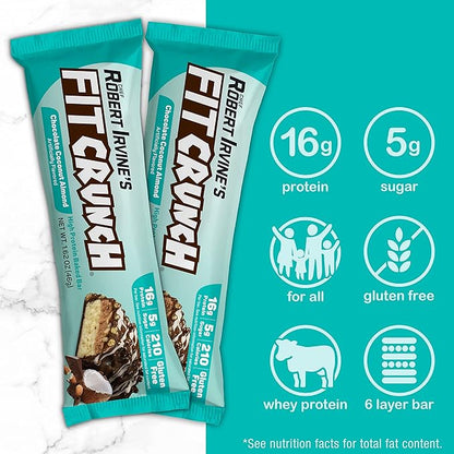 FITCRUNCH Snack Size Protein Bars, 6-Layer Baked Bar, 5g of Sugar & Soft Cake Core (9 Bars, Chocolate Coconut Almond)