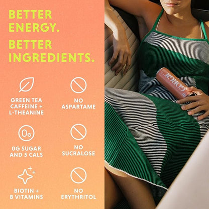 GORGIE Sugar Free Natural Energy Drinks, Sparkling Peach Tea (12 Pack) - Healthy Energy Drinks - Natural Coffee Replacement with Green Tea Caffeine and Biotin - 150mg Caffeine, Vegan, & Low Calorie