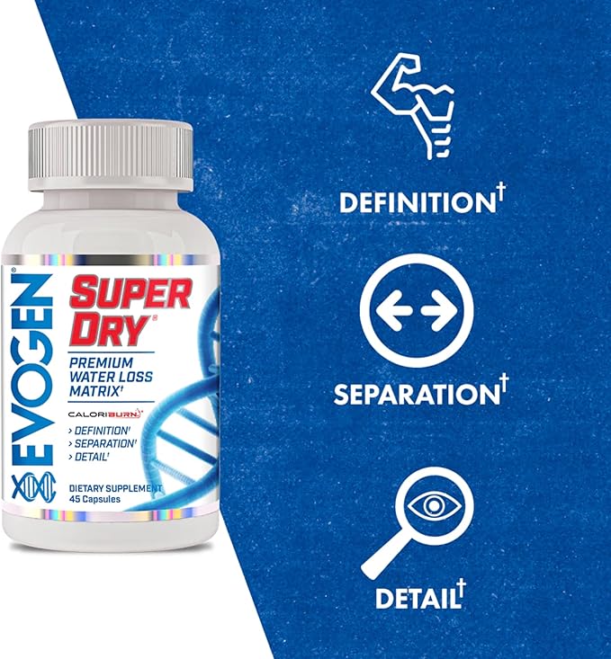 Evogen Super Dry - Premium Water Loss Matrix for Muscle Definition | Natural Diuretic Water Pills Supplement Supporting Water Weight Loss, Reduced Water Retention, & Bloating Relief | 45 Capsules