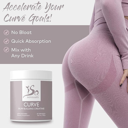 Curve Bum Building Creatine - Micronized 200 Mesh for Smooth Muscle Builder for Women, Creatine Women Enhancer, Energy Supplement for Booty Gains. 30 Unflavored Perfect Peach Servings