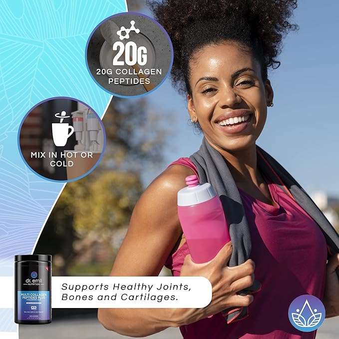 DR. EMIL NUTRITION Multi Collagen Peptides Powder - 20g of Unflavored Hydrolyzed Collagen Protein Powder with Hyaluronic Acid for Hair, Skin, Nails and Joints - 15 Servings