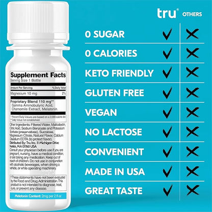 Tru Dream Shot, Cherry Berry Flavored Deep Sleep Aid Shots - Zero Sugar Calm Sleep Drink plus Melatonin, GABA, Chamomile - Caffeine Free, GF, Keto, Natural Flavors, Vegan Supplement, 2oz (Pack of 24)
