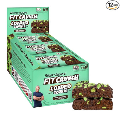 FITCRUNCH Loaded Cookie Protein Bar, High Protein, Gluten Free, Protein Snack (12 Cookie Bars, Mint Madness)