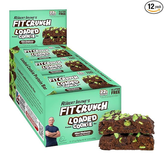 FITCRUNCH Loaded Cookie Protein Bar, High Protein, Gluten Free, Protein Snack (12 Cookie Bars, Mint Madness)
