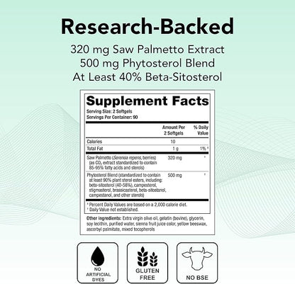 Theralogix Prostate SR Saw Palmetto & Beta-Sitosterol Supplement - Supports Healthy Urinary Tract Function in Men* - 90-Day Supply - NSF Certified - 180 Softgels