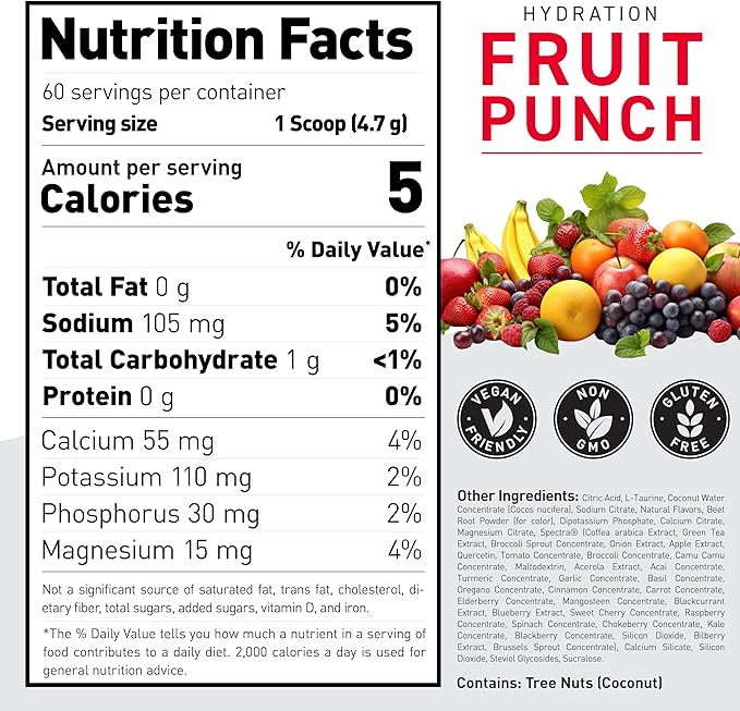 Kaged Electrolyte Hydration Powder | Hydracharge Fruit Punch | Sports Drink for Men and Women | Pre, Post, Intra Workout Supplement | 60 Servings
