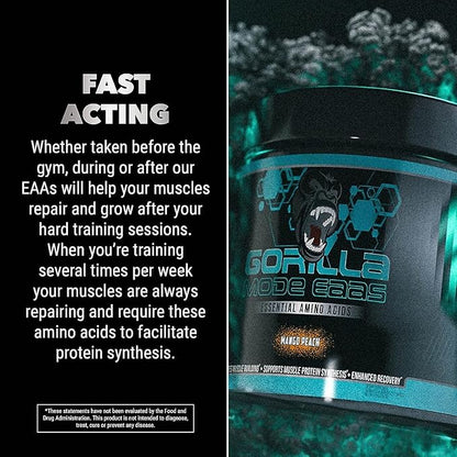 Gorilla Mode EAAs - Essential Amino Acids to Support Muscle Building, Enhanced Recovery, and Protein Synthesis/Use Before, During, or After Your Workout / 492 Grams (Cherry Blackout)