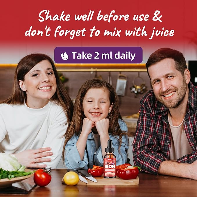 Liquid Iron Supplement for Kids & Women Men - with Calcium, Zinc & Kids Multivitamin Iron Drops - Immune Support, Blood Builder & Energy Support for Iron Deficiency, Anemia, Vegan 2 Fl Oz