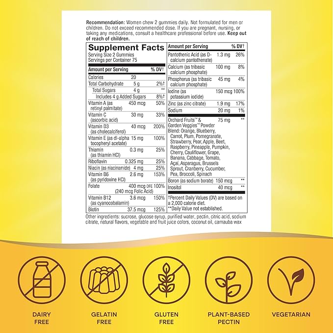 Nature's Way Alive! Women's Daily Gummy Multivitamins, 16 Vitamins & Minerals, Energy Metabolism*, Hair Skin & Nails*, Vegetarian, Mixed Berry Flavored, 150 Gummies (Packaging May Vary)